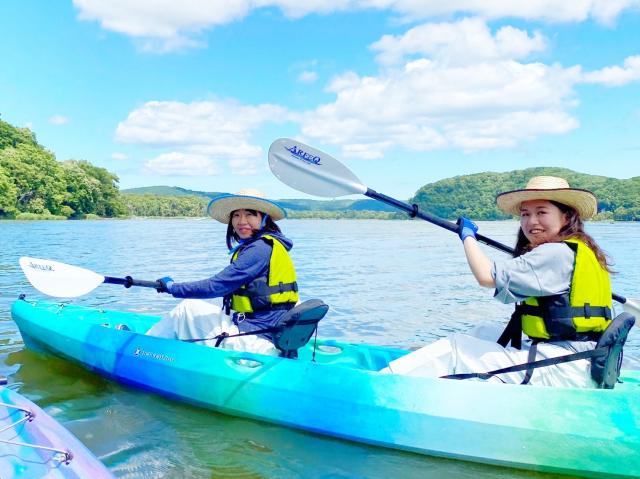 網走湖から大曲園地(旧網走刑務所農場)までをカヌーで移動。